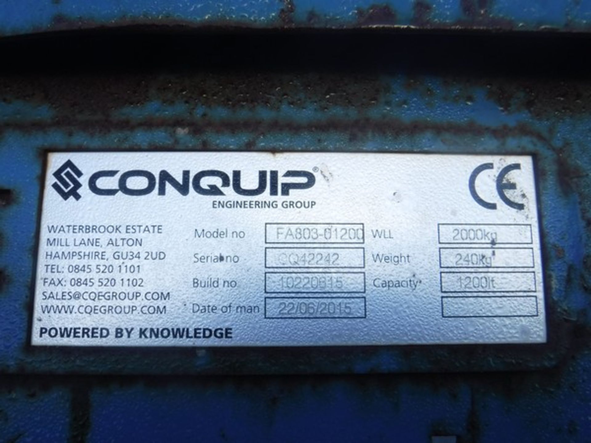 2015 CONQUIP 1200LTR tipping skip S/N CQ42242 & AK tipping skip Asset No AD1141 - Image 5 of 5