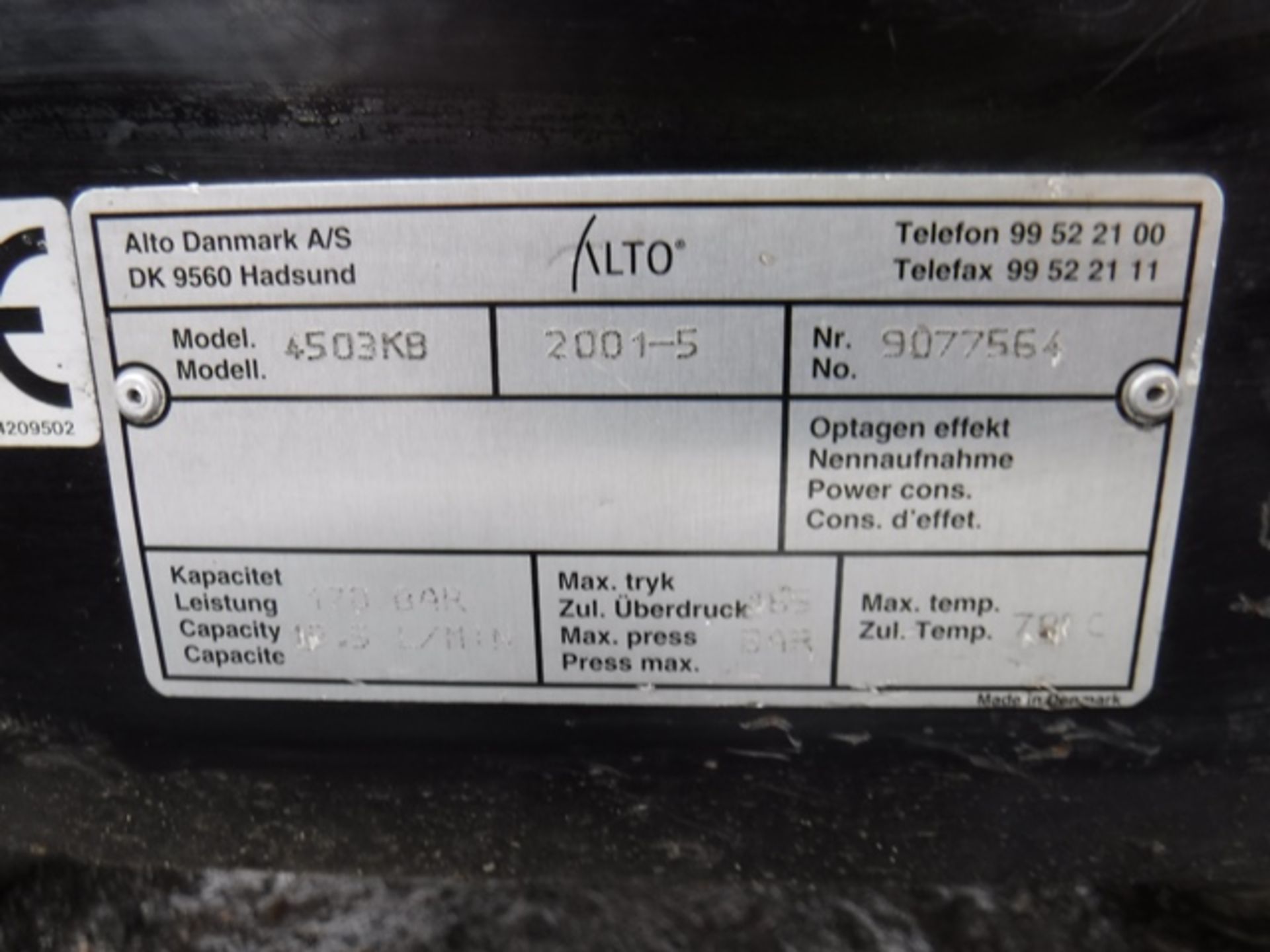 ALTO 4503KB pressure washer S/N 9077564 - Image 2 of 3