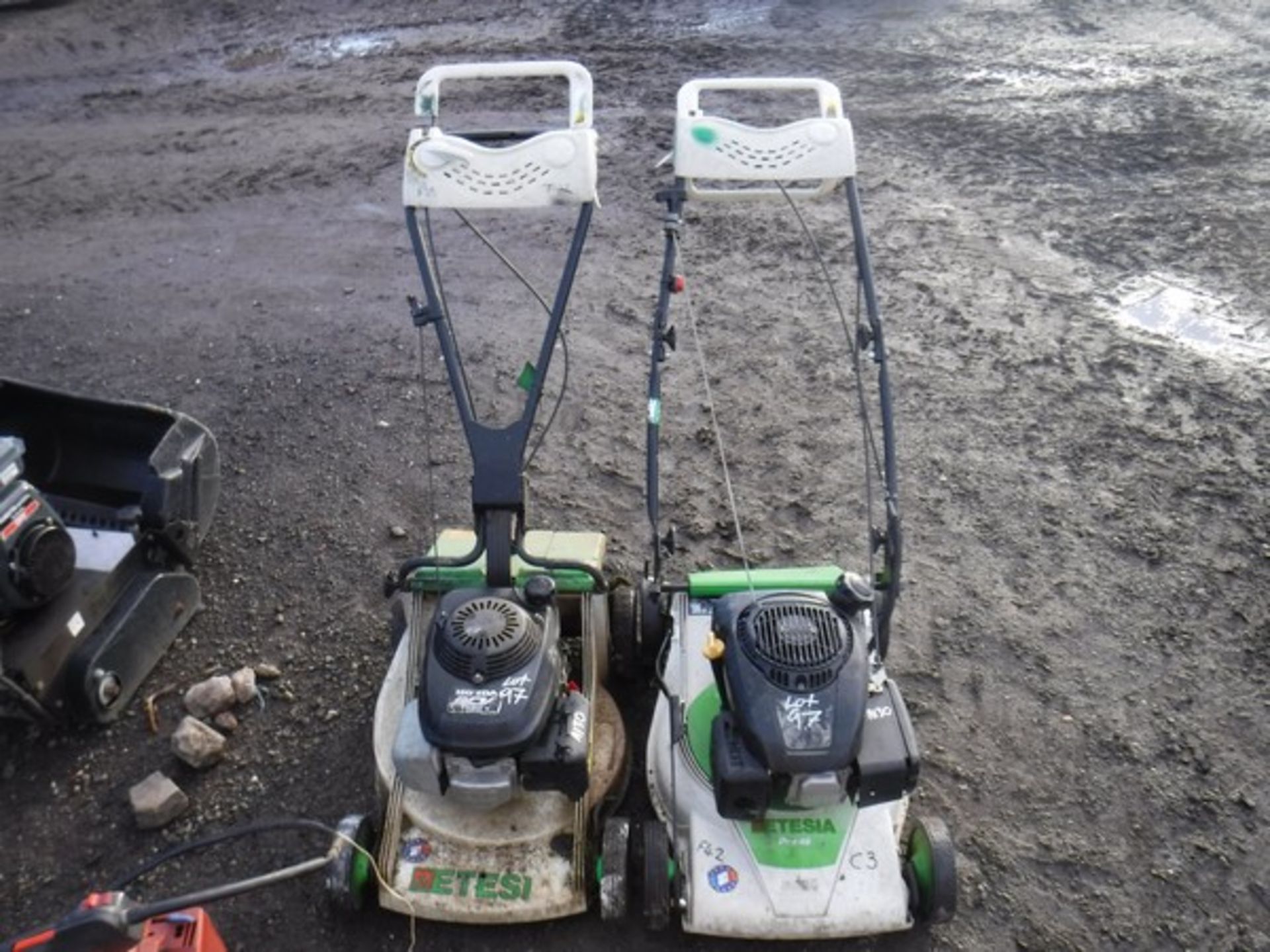 Pair of Etesia lawn mowers - **Spares or repairs**1. SN - N90272322. SN - N9025715