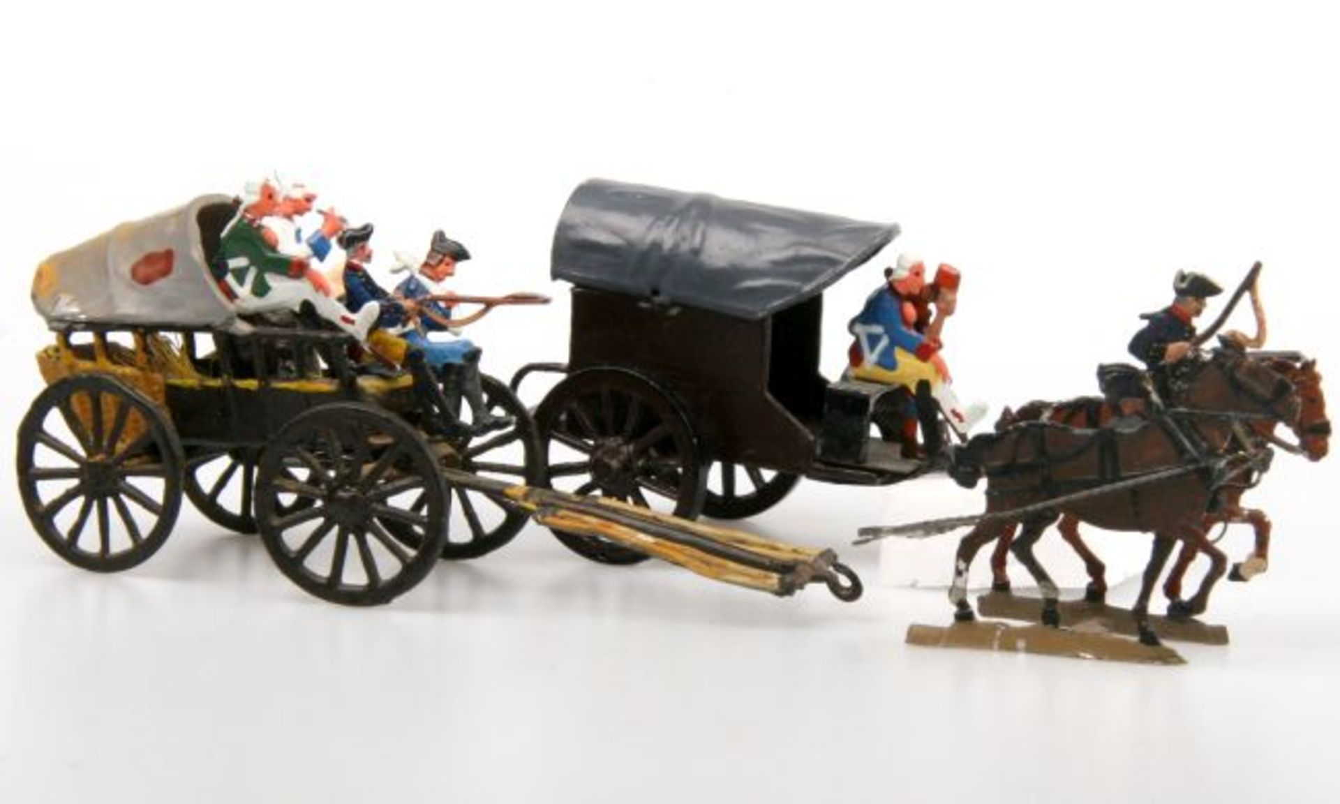 Preußen um 1760, Verwundeten-Transport, 1 plastischer, zweiachsiger Wagen, 1 plastischer,