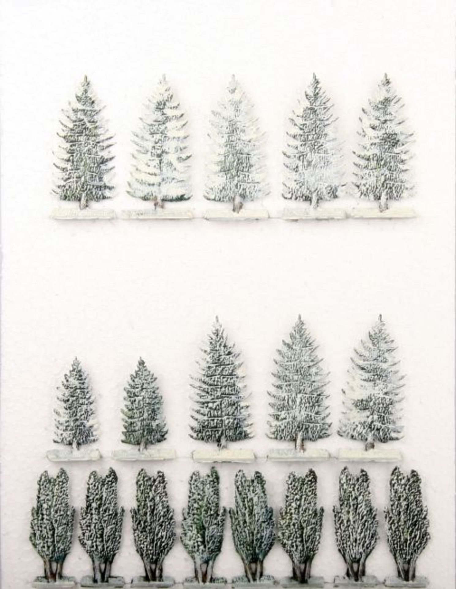 18 Laub-und Nadelbäume Winter, Höhe ca. 5-7 cm, Schulz, gute, leicht schattierte Bemalung, passend