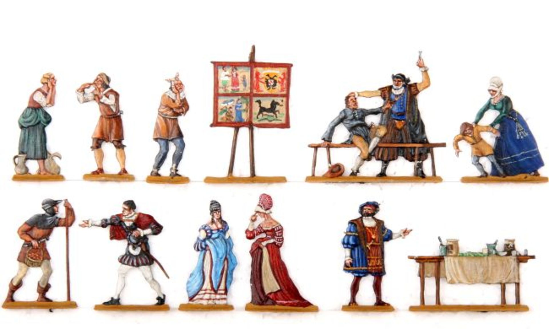 Mittelalter, Zahnreißer, Mohr, hervorragende, schattierte Bemalung, 12 Figuren, flache