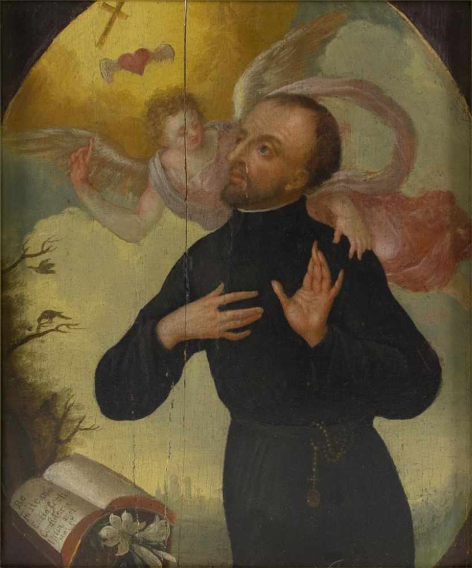 Maler des 18. Jh. Der Hl. Ignatius von Loyola, das Kreuz in der Sonne schauend, mit geflügeltem Herz