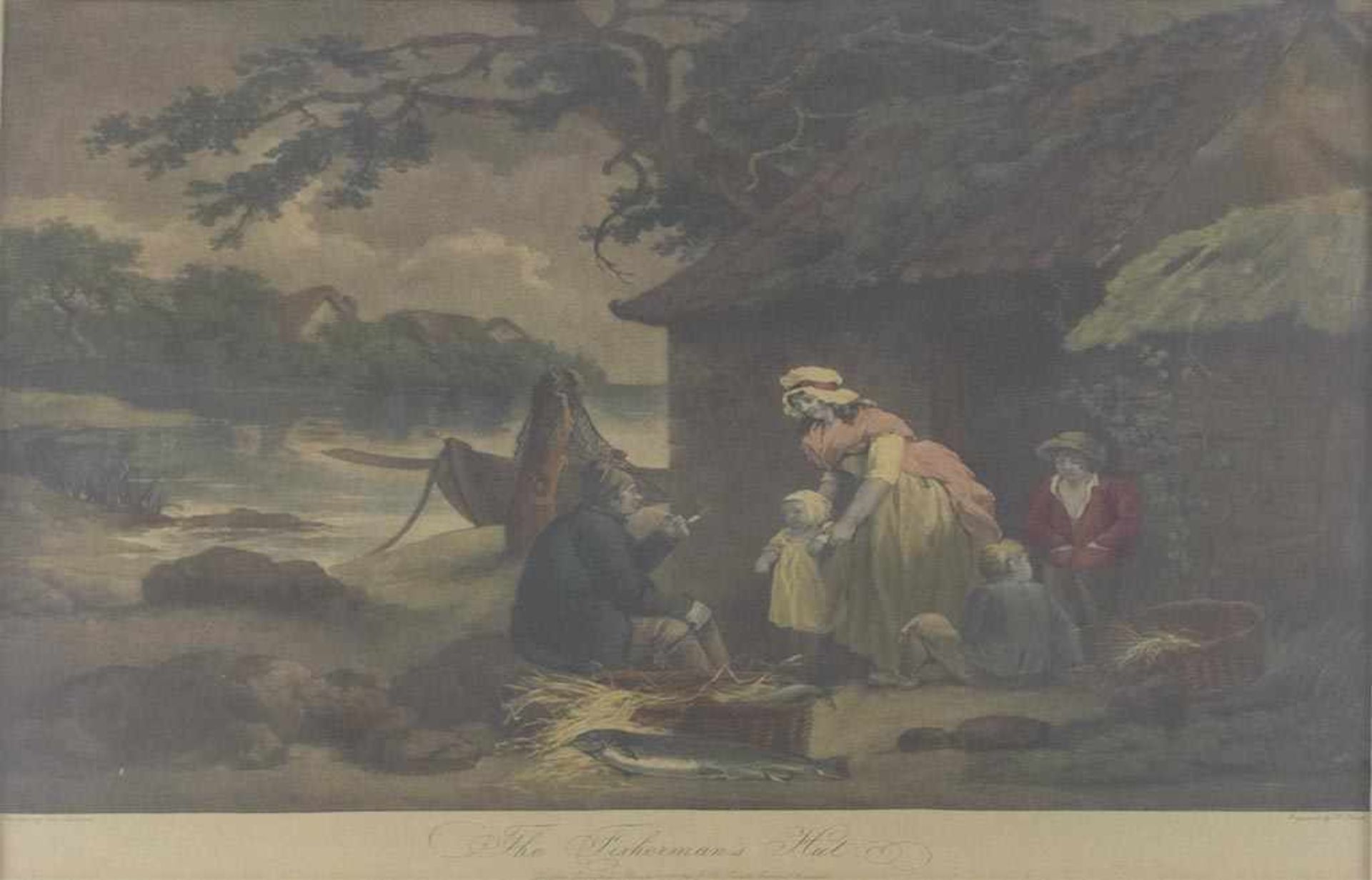 The Fisherman's Hut. Kol. Schabkunstblatt von William Ward (1766 - London - 1826) nach George