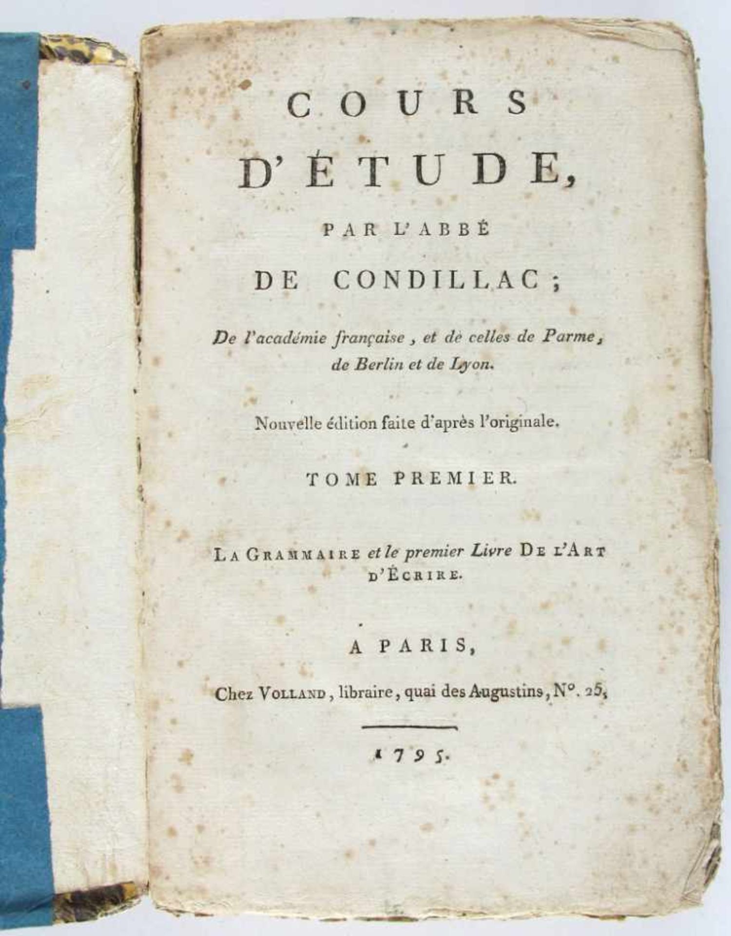 Condillac (Étienne Bonnot de). Cours d'Étude, par l'abbé de Condillac; De l'academie française, et - Bild 3 aus 4