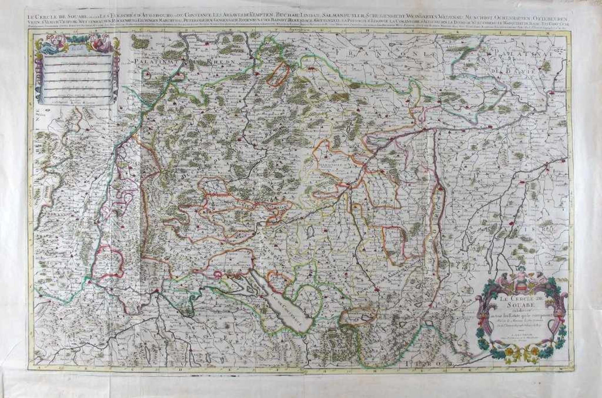 Schwaben. In Kartusche mit Bacchanten: "Le Cercle de Souabe subdivise en tous les Estats quile