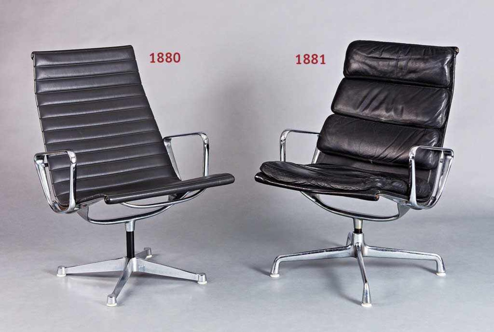 Aluminium Chair EA 215 / 216. Schwarzes Lederpolster. Entwurf Charles/Ray Eames 1969, Vitra