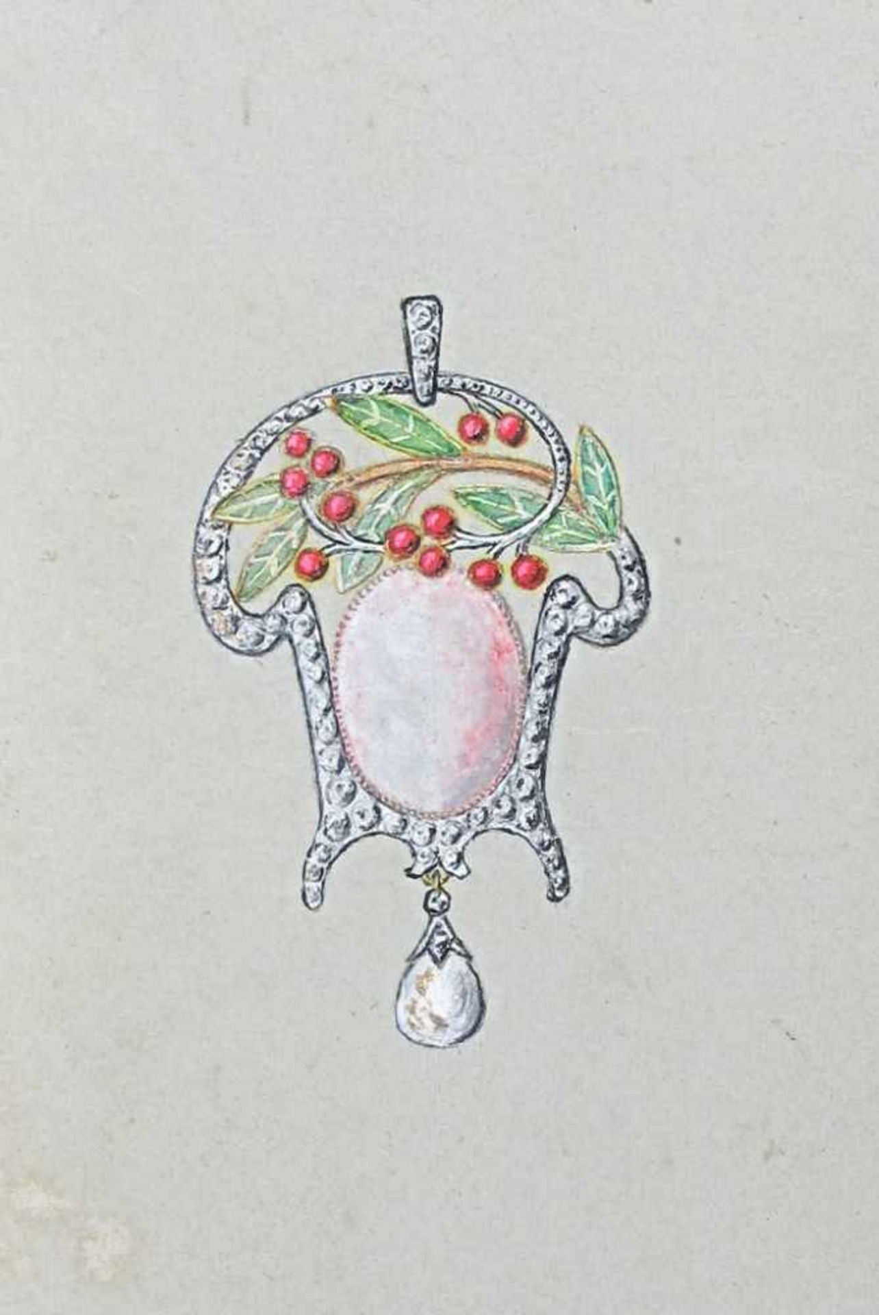 Schmuck. Sieben Bll. Entwürfe mit Schmuckstücken, meist im Jugendstil. Aquarellierte - Bild 7 aus 7