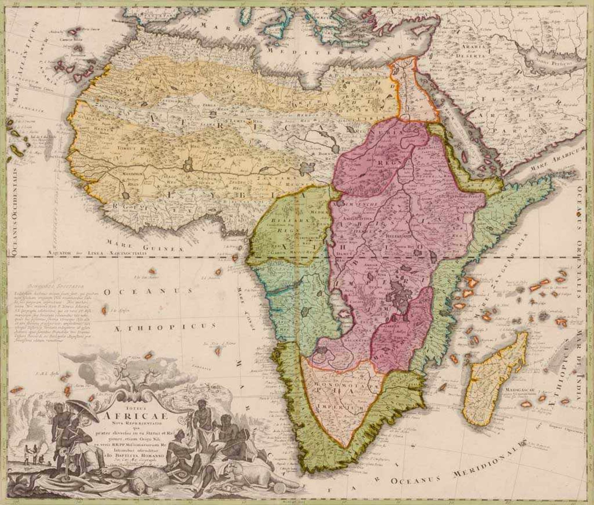Afrika. In figuraler Kartusche "Totus Africae Nova Repraesentatio ...". Kol. Kupferstich von