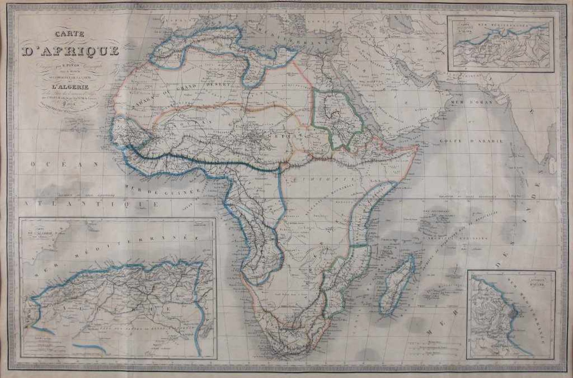 Afrika. "Carte d'Afrique par E. Piton ...". Zeigt den ganzen Kontinent mit Madagaskar sowie drei