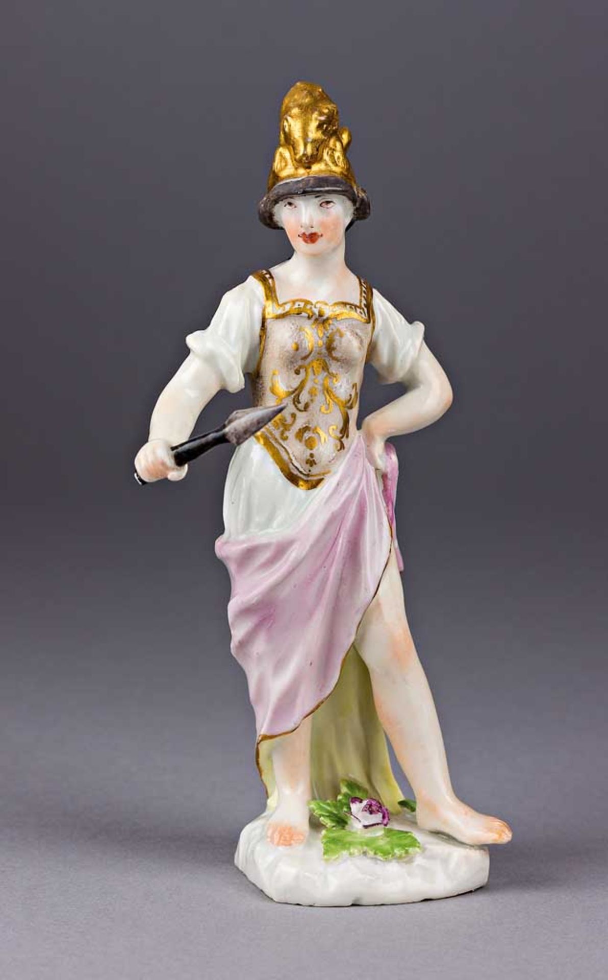 Minerva. Polychrom staffierte Figurine. Modell wohl Friedrich Elias Meyer. Unglasierter Boden. Blaue