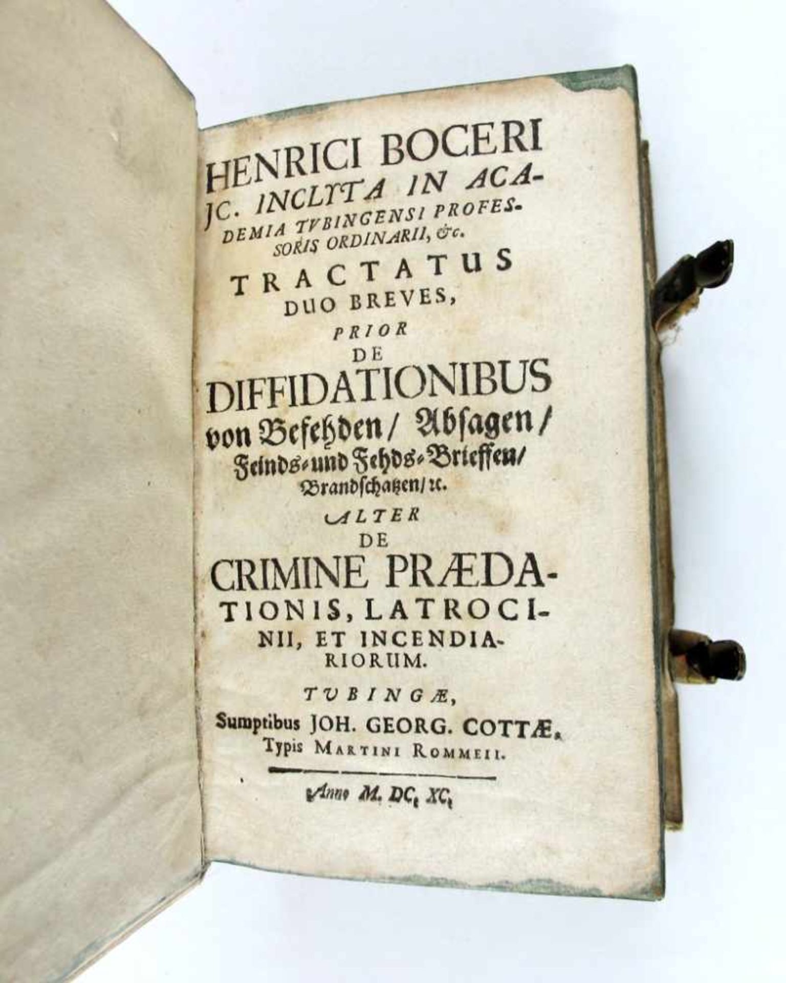Jura: Bocer, Heinrich. Tractatus Duo Breves, Prior de Diffidationibus von Befehden, Absagen, Feinds- - Bild 2 aus 3