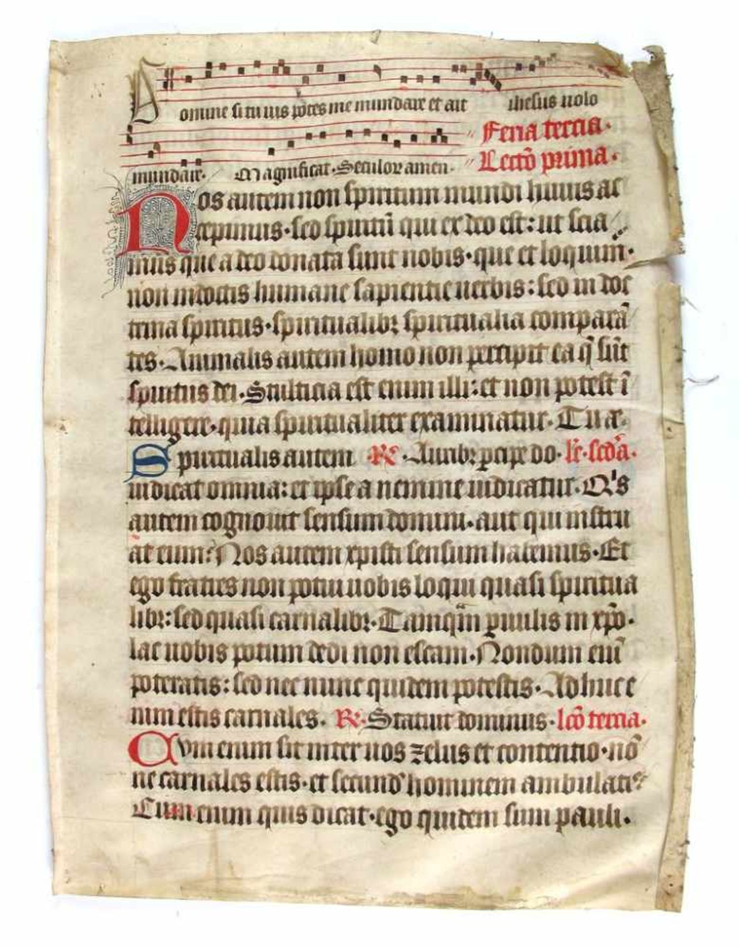 Religion: Zwei Missaleblätter. Pergament mit polychromen Versalien. Um 1600. 42,5 x 31 cm. - Bild 2 aus 4