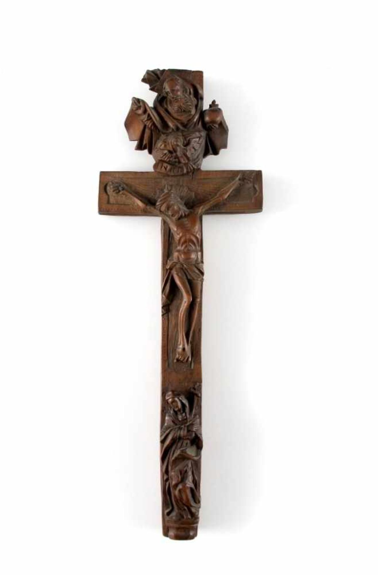 Reliquienkreuz. Gott Vater, Christus und Maria. Ende 18. Jh. H 26,5 cm