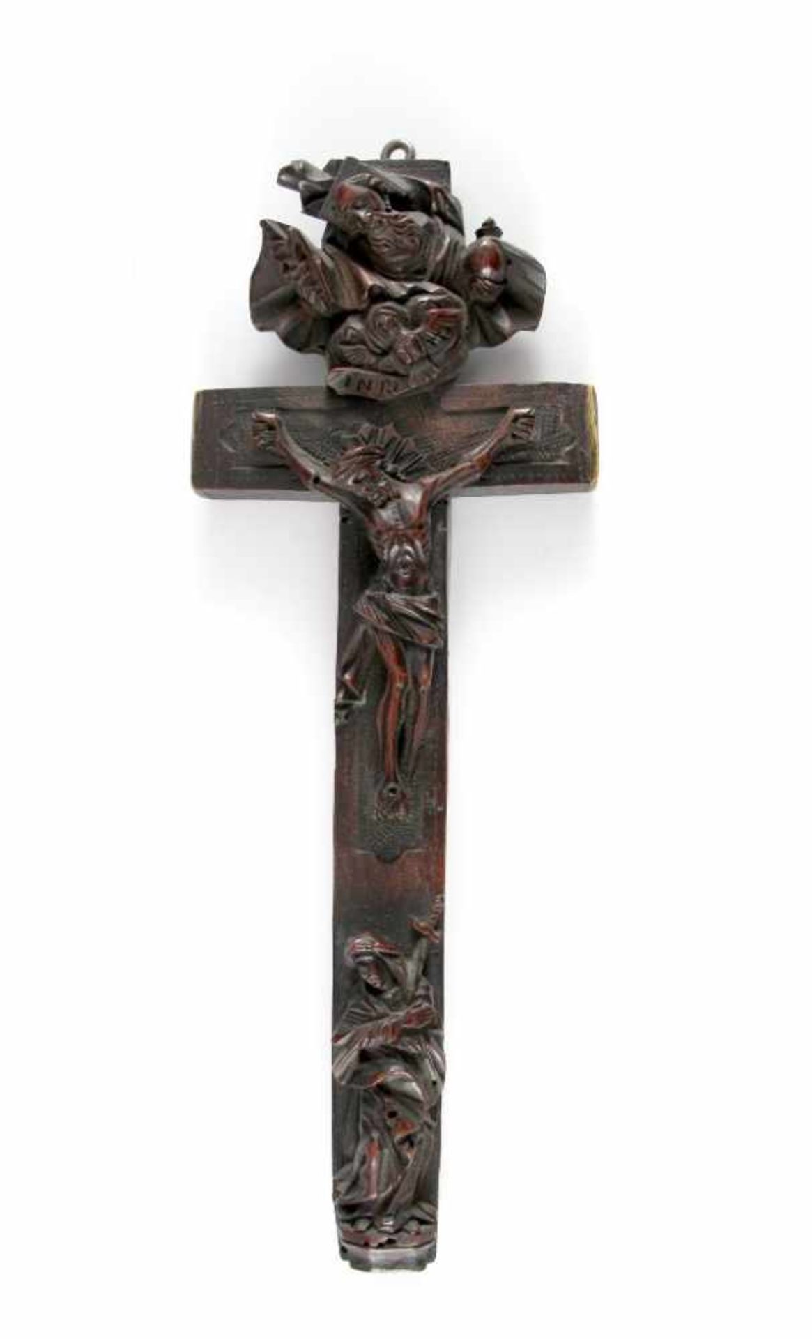 Reliquienkreuz. Gott Vater, Christus und Maria. 18. Jh. H 25 cm