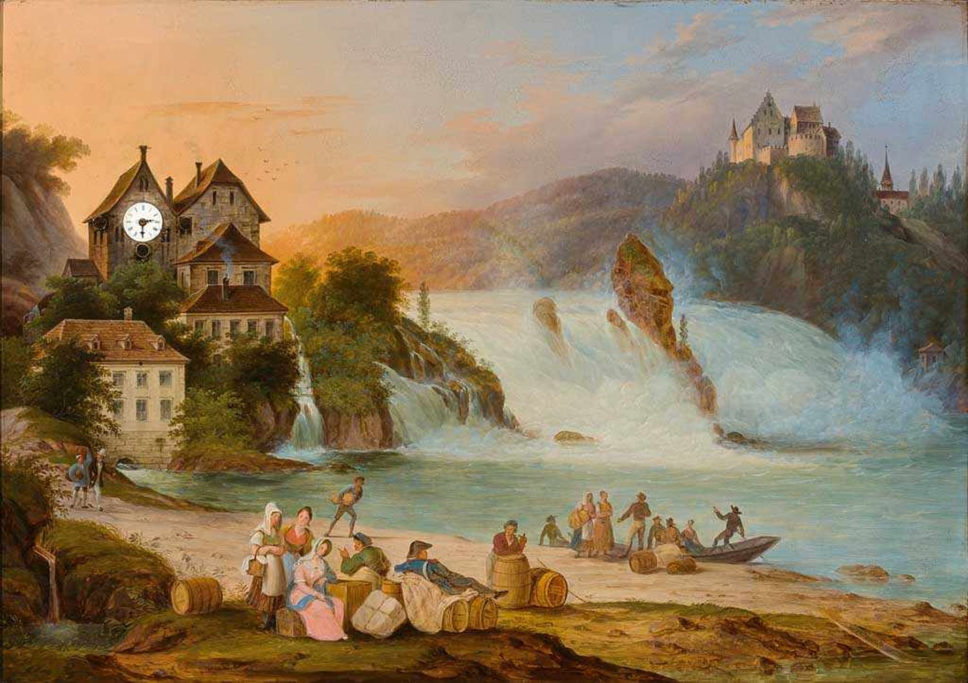 Bilderuhr von Carl Ludwig Hofmeister, 1790 - Wien - 1843. Signiert. Blick auf den Rheinfall bei