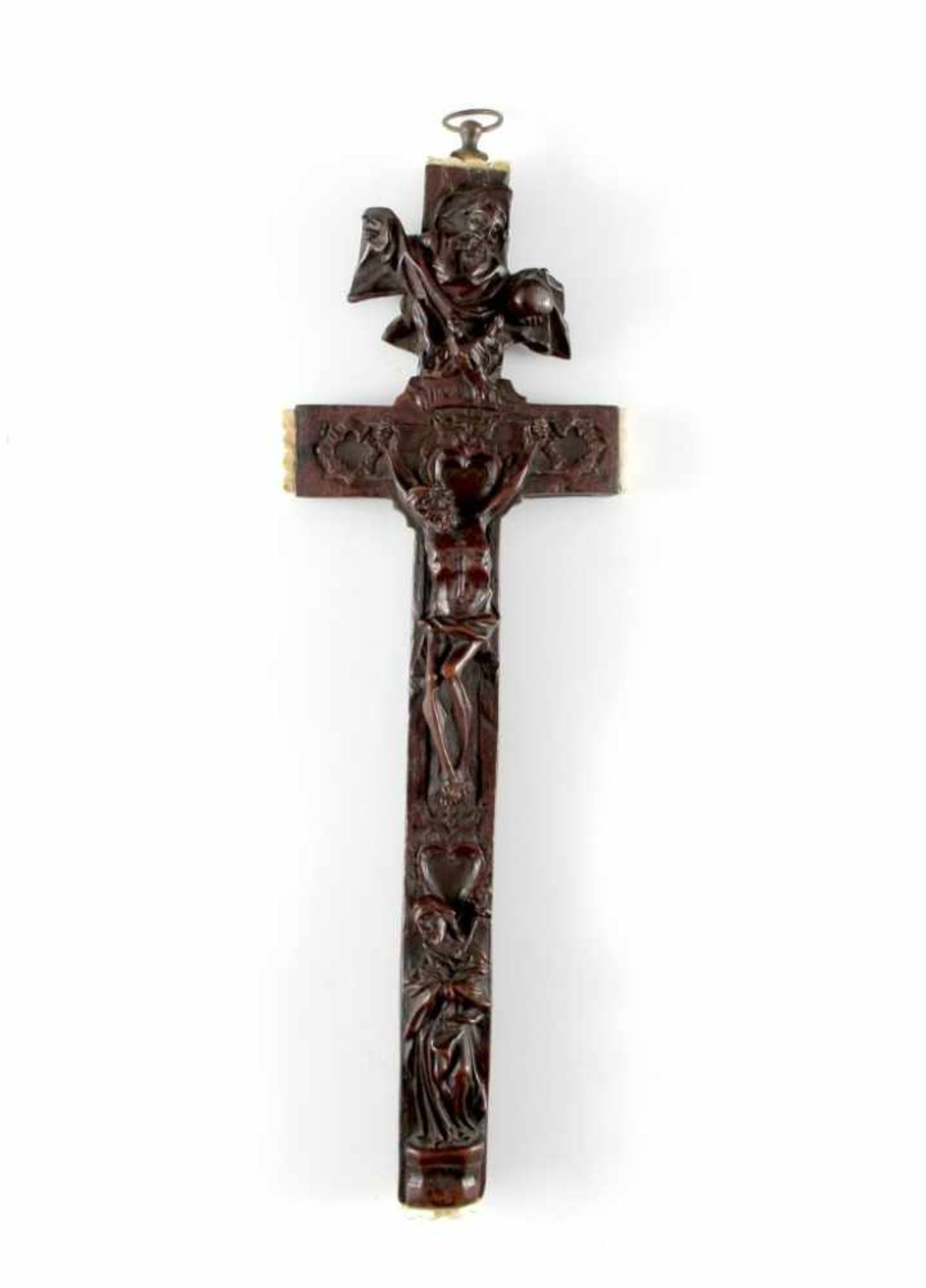 Reliquienkreuz. Gott Vater, Christus und Maria. Ende 18. Jh. H 32,5 cm