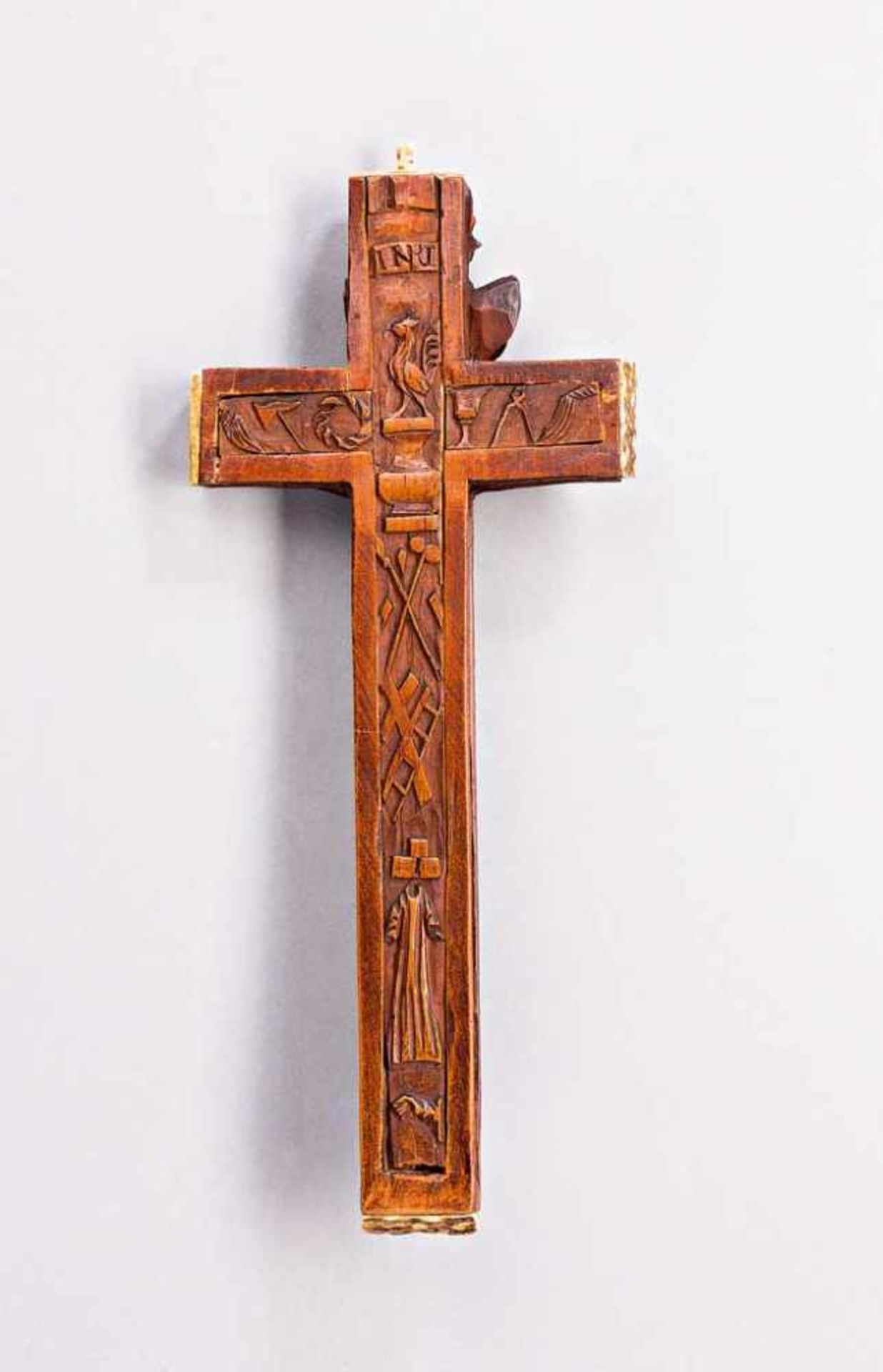 Reliquienkreuz. Gott Vater, Christus und Maria. 18. Jh. H 27 cm