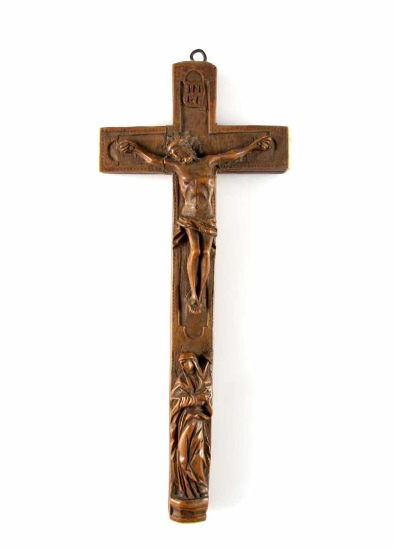 Reliquienkreuz. Christus und Maria. Rs. Schieber, Reliquien erhalten (u.a. Christina, Fidelis,
