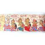 Querrolle. Malerei auf Stoff mit zahlreichen Figuren aus der Ramayana-Legende. Batavia, 19. Jh. L