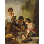 Maler des 19./20. Jh. Würfelnde Kinder, nach Murillo. Öl/Lwd. 83 x 65 cm. R