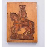 Großer Holzmodel mit Kavalier zu Pferd. 19. Jh. 31,5 x 23,5 cm