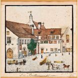 Lindau. "Der Brettermarkt". Blick vom heutigen Barfüßerplatz auf das Gebäude-Ensemble des