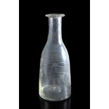 Schoppenflasche. Umgeschlagener Rand. Zierätzung. 19. Jh. H 17 cm