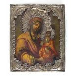 Ikone. Gottesmutter mit Kind. Versilberter Oklad. Russland, 2. H. 19. Jh. 24,5 x 19 cm