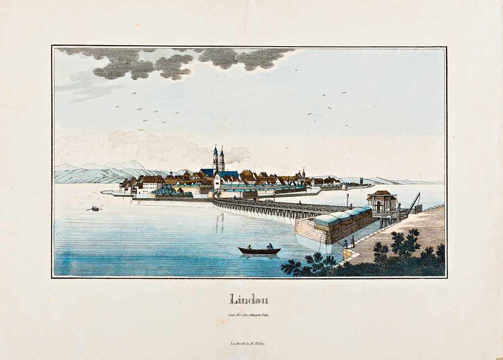 "Lindau von der Constanzer Seite": fälschlich bezeichnet, denn die Darstellung zeigt die Insel vom