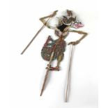 14 Schattenspielfiguren aus dem Wayang Kulit. Bemaltes Leder. Indonesien