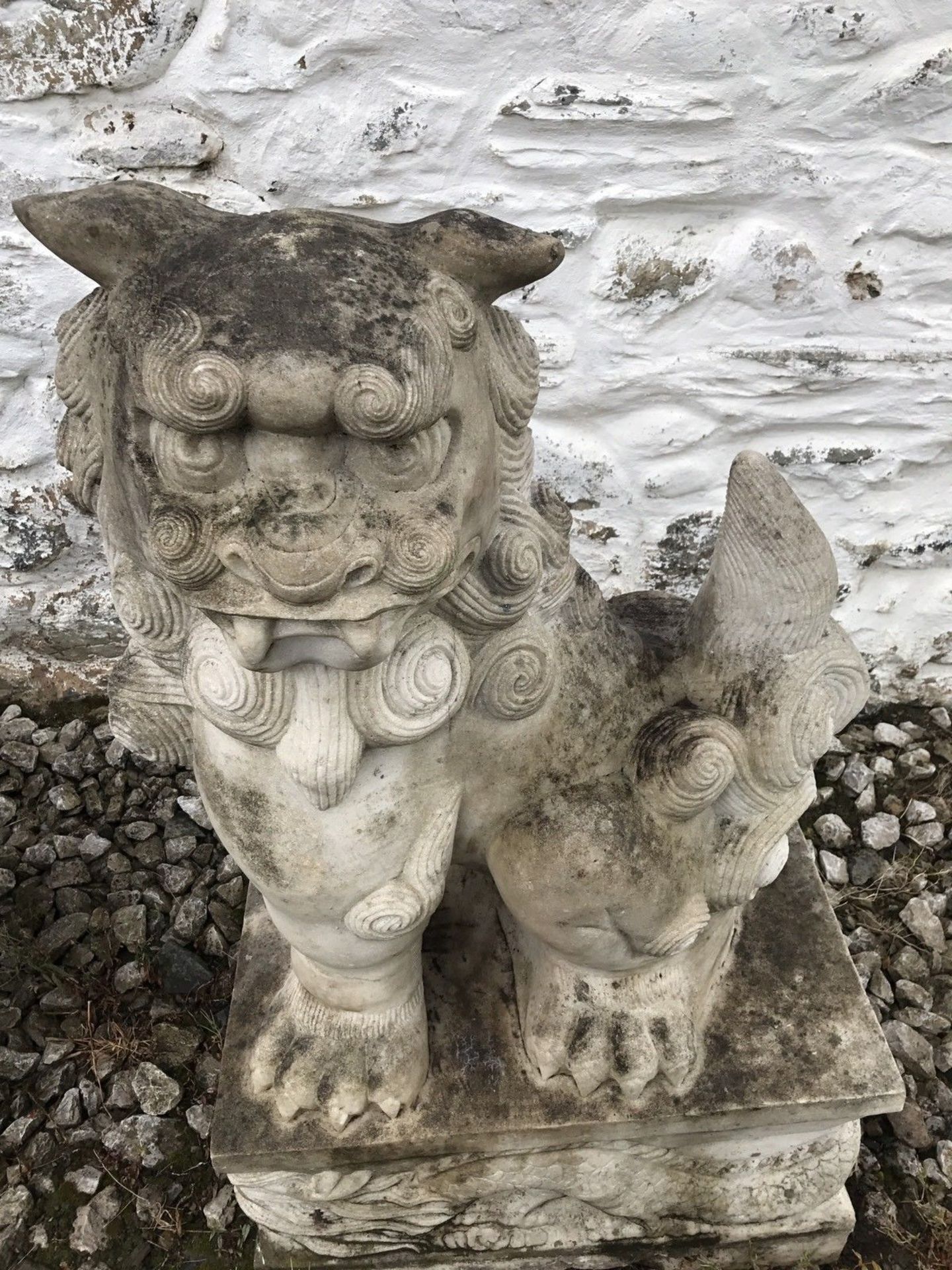 Chinese Foo Dogs Solid Stone Marble Granite Ornament - Image 6 of 12