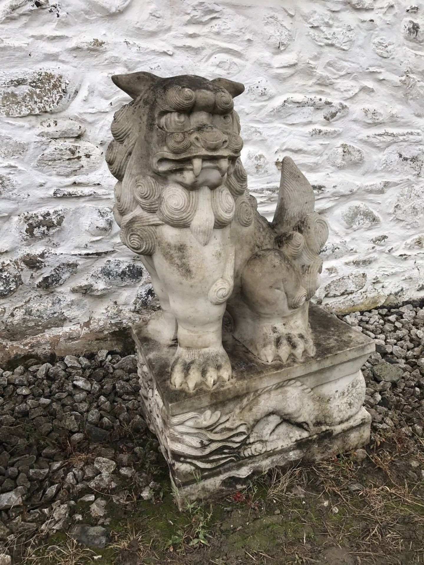 Chinese Foo Dogs Solid Stone Marble Granite Ornament - Image 3 of 12