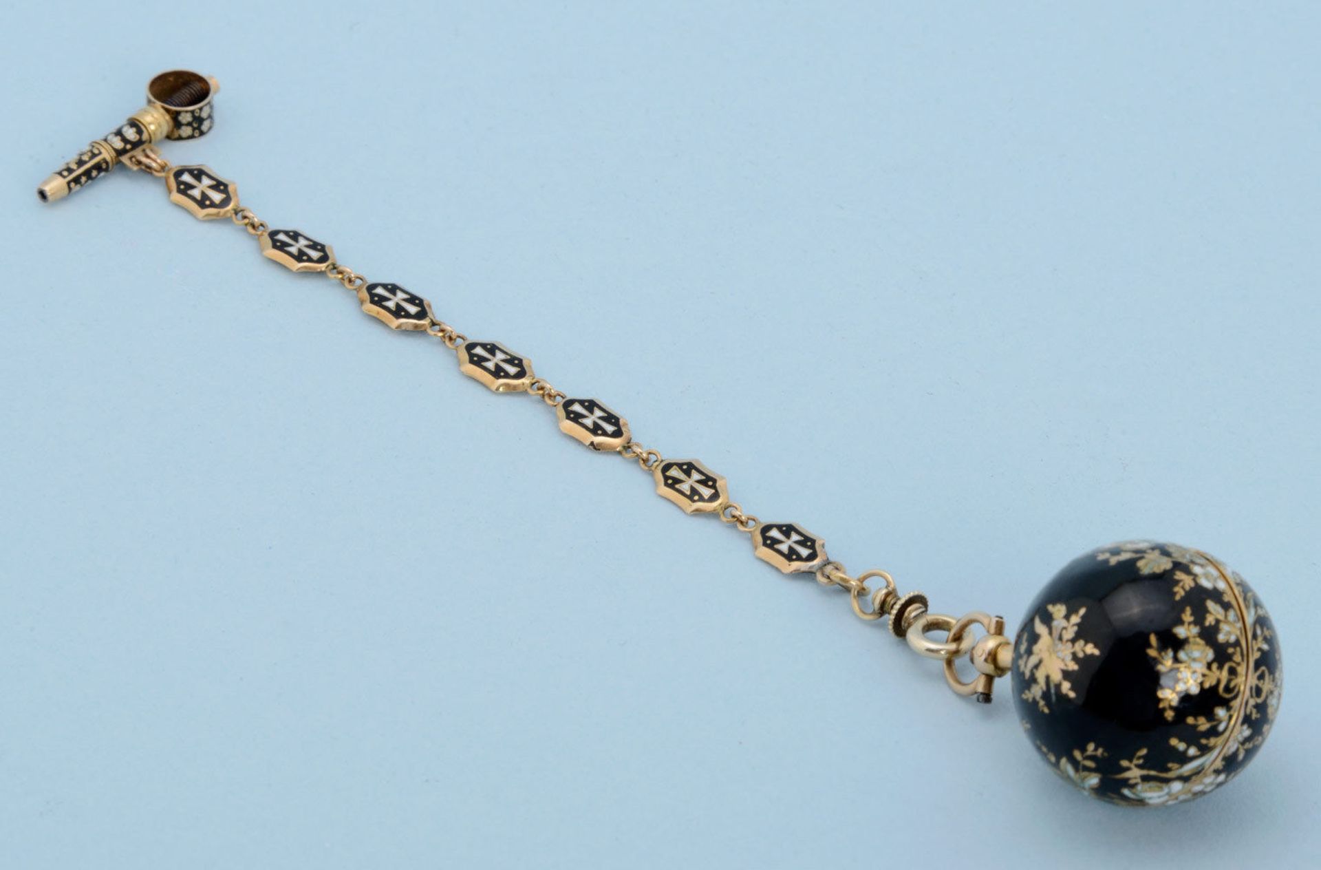 Gold and Enamel Verge Ball Watch and Chain - Image 5 of 7