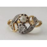 18ct Gold Antique Diamond Platinum Pearl Ring