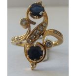 Antique Sapphire and Diamond 18ct gold French Scrolled Ring