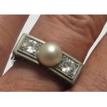 Antique Diamond Platinum Ring 18ct Gold Pearl Band