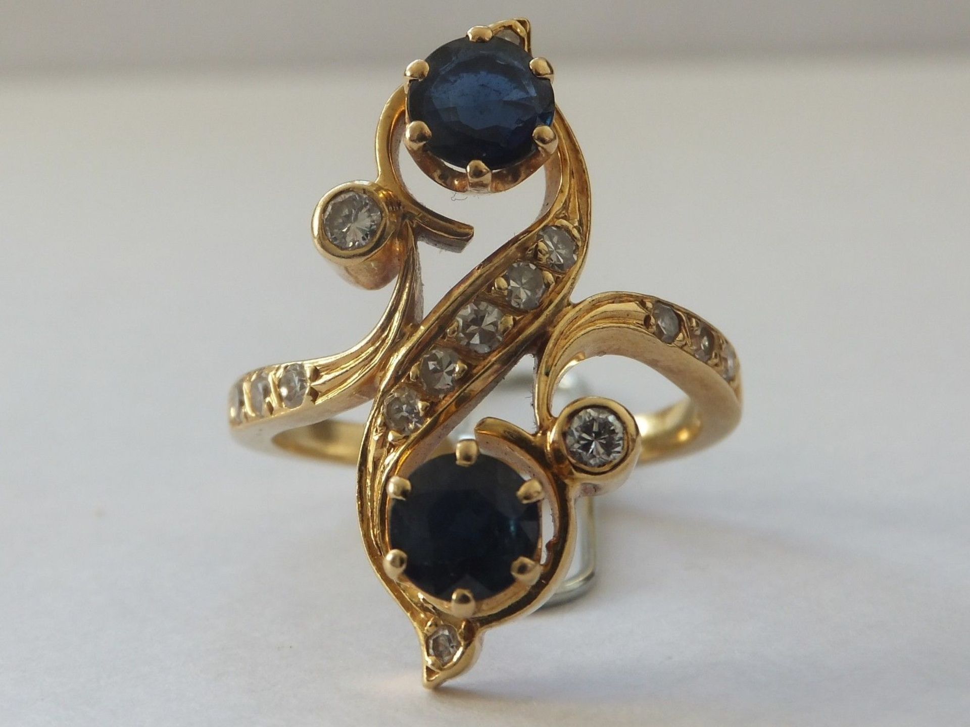 Antique Sapphire and Diamond 18ct gold French Scrolled Ring - Image 5 of 5