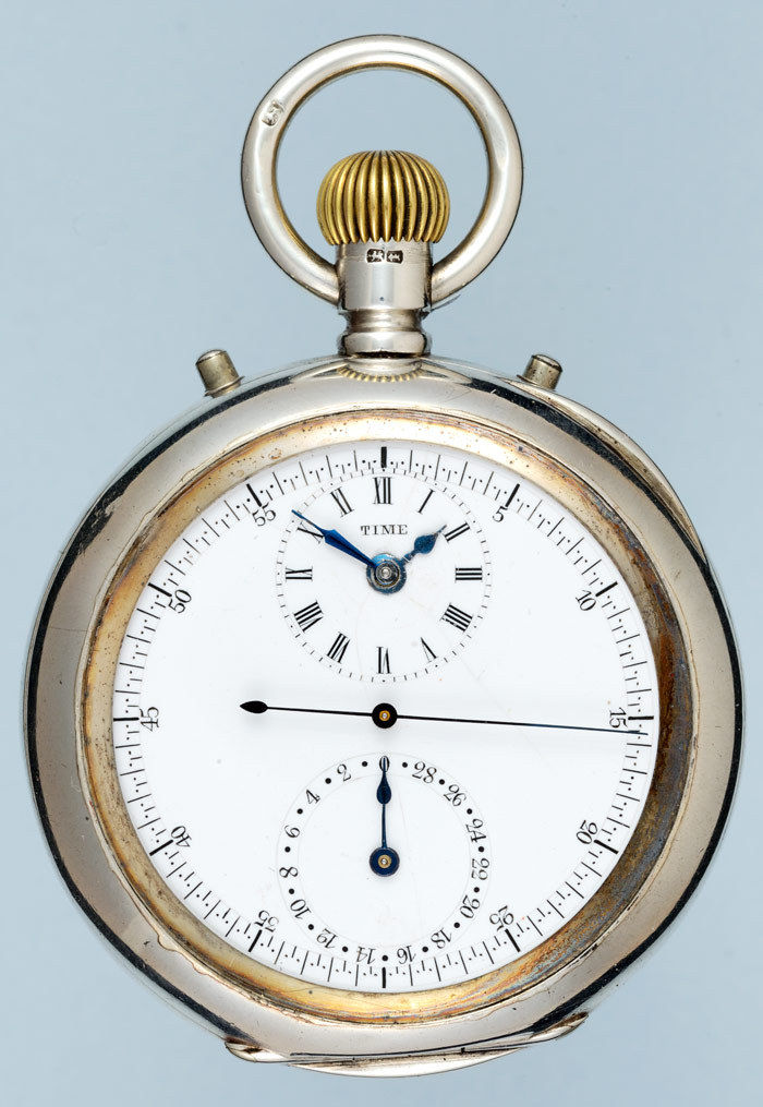 Unusual Silver Patent Chronograph pocket watch