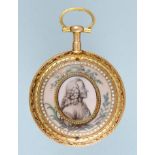 Rare Gold and Enamel Swiss Verge with Portrait of Voltaire