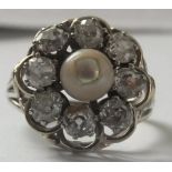 Antique 18ct Gold Diamond Platinum Pearl Ring