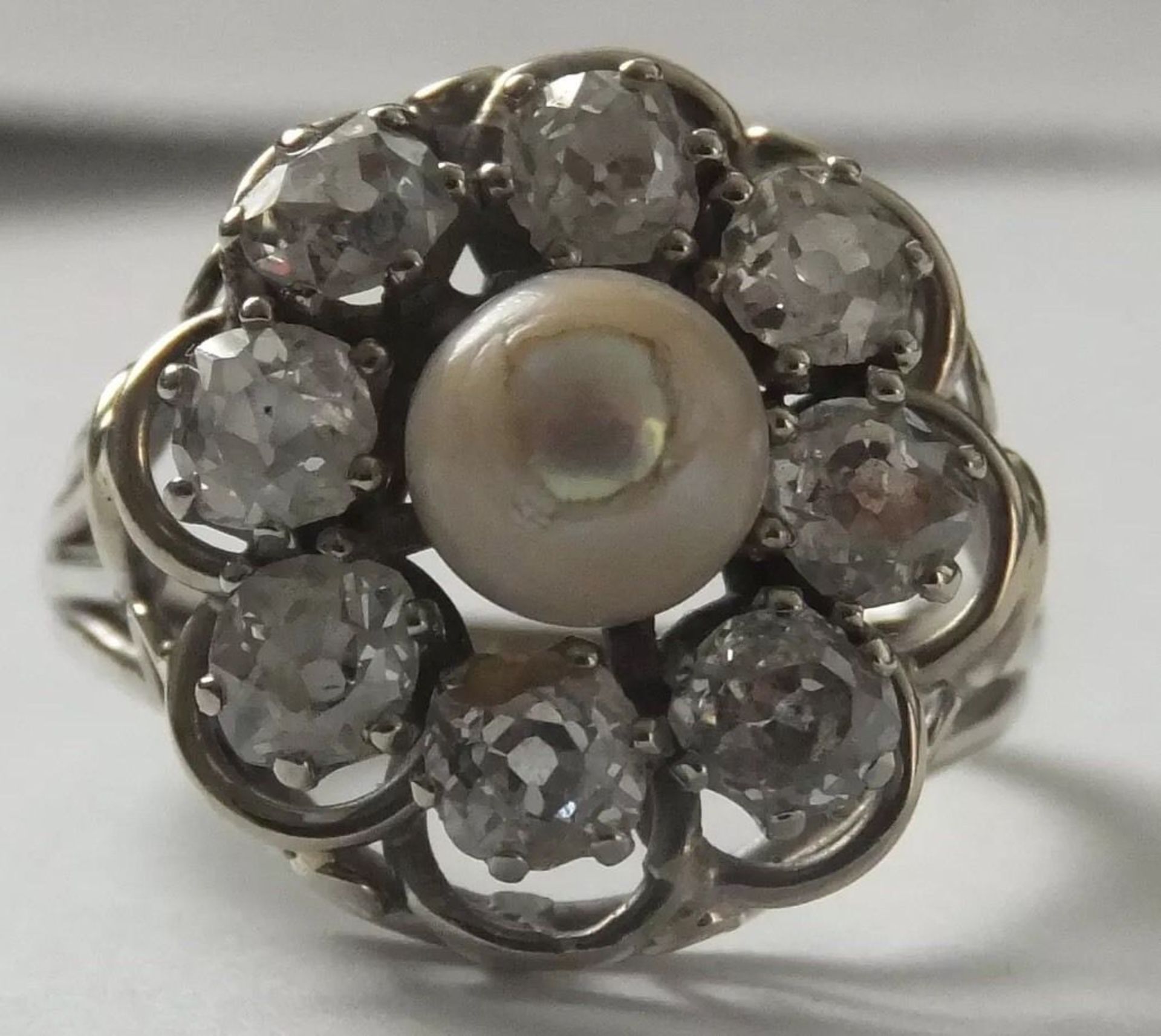 Antique 18ct Gold Diamond Platinum Pearl Ring