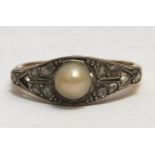 Antique 18ct Gold Rose cut Diamond Platinum Pearl Ring