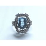 Antique 18ct White Gold Blue Ceylon & Diamond Ring