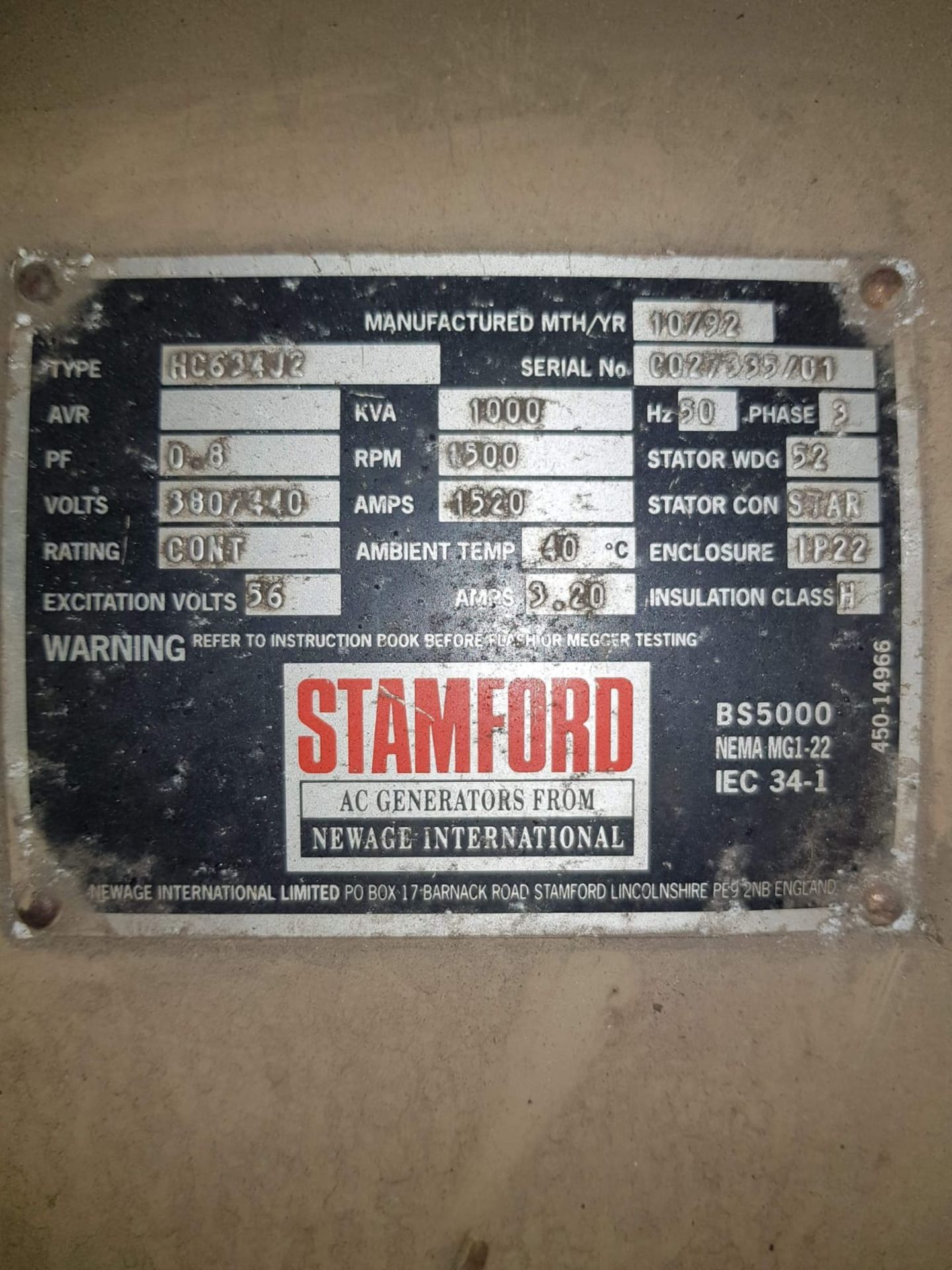 Cummins 1000 KVA Generator 1992 Stamford Super Silent Container - Image 6 of 16