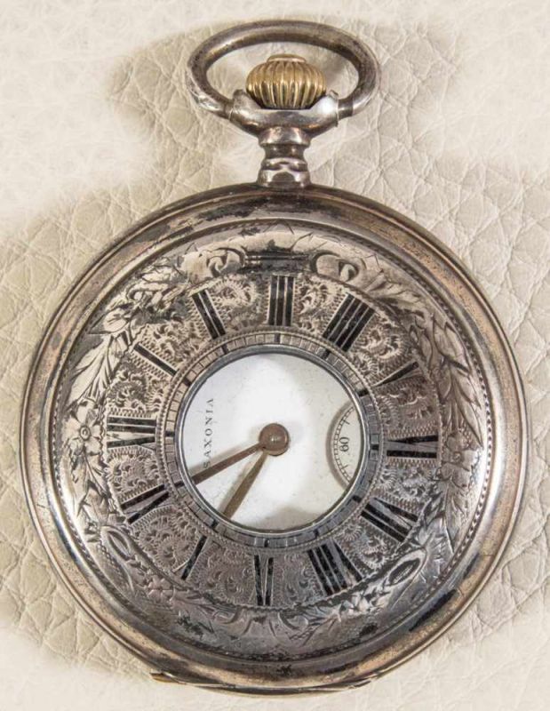 Savonette Herrentaschenuhr der Marke "SAXONIA-SYSTEM GLASHÜTTE". Aufwändig graviertes 800er - Image 2 of 10