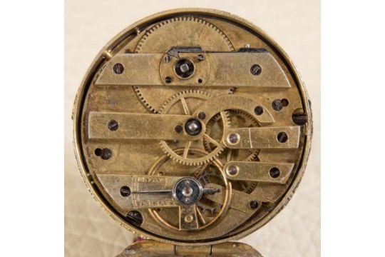 Höchst seltene Wiener Figurenuhr "en miniature" um 1860/80. Vergoldetes Bronzegehäuse reich mit - Bild 10 aus 11