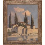 "Italienische Villa", Gemälde, Öl auf Leinwand, ca. 44 x 52 cm, signiert unten links "Os. Hönig".