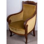 Bergere, Premiere Empire, Paris um 1810/20, Mahagoni. Unrestaurierter, originaler Patina-Zustand,