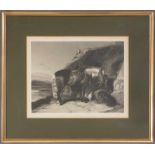 "Faverite Pony and Spaniels", dekorativ gerahmter Stahlstich des 19. Jhds., Platte ca. 31 x 41 cm,